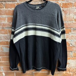 Vintage 90’s Y2K Rue21 Gray & Black Striped Crewneck Sweater Men’s Large